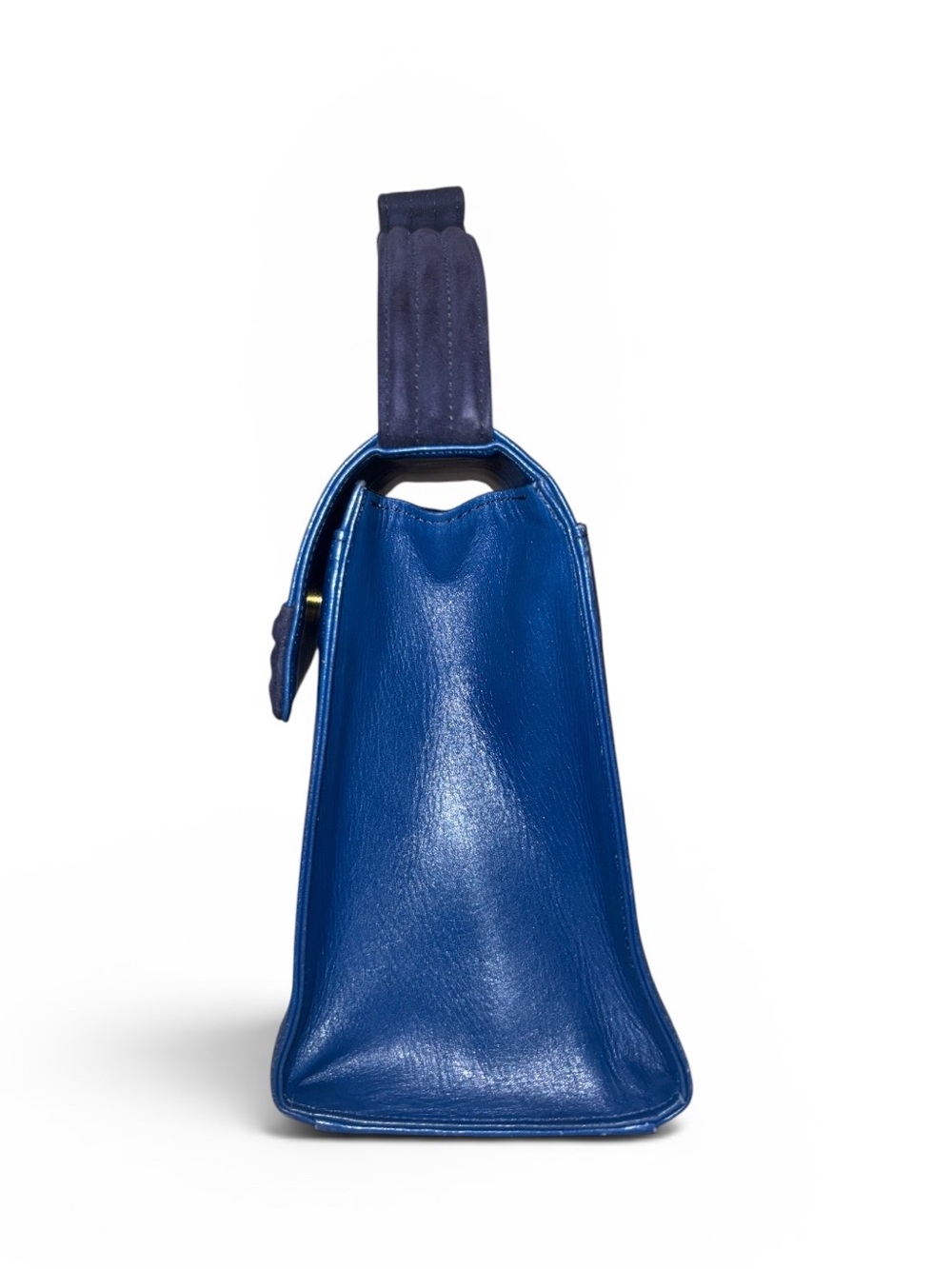 Vintage Gianni Versace blue leather top handle bag ribbon bow - Picture 5 of 16